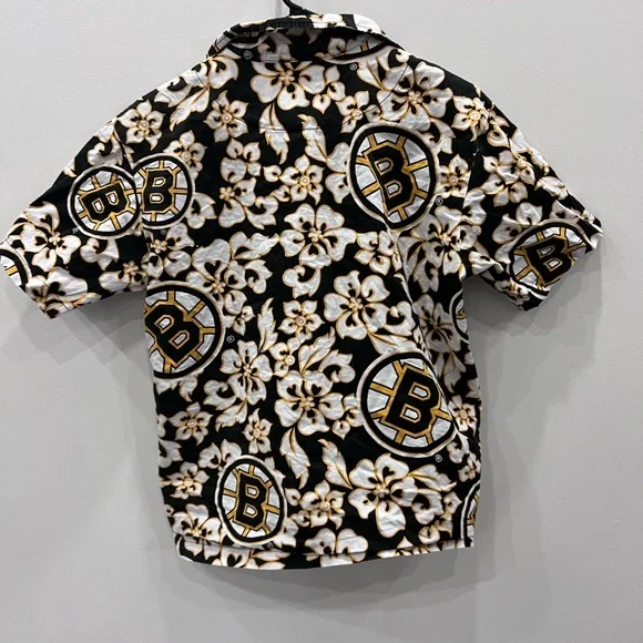 Boston Bruins NHL Hawaiian Shirt Kids Size 14 | Floral Bruins Fan Button Up - Picture 4 of 7